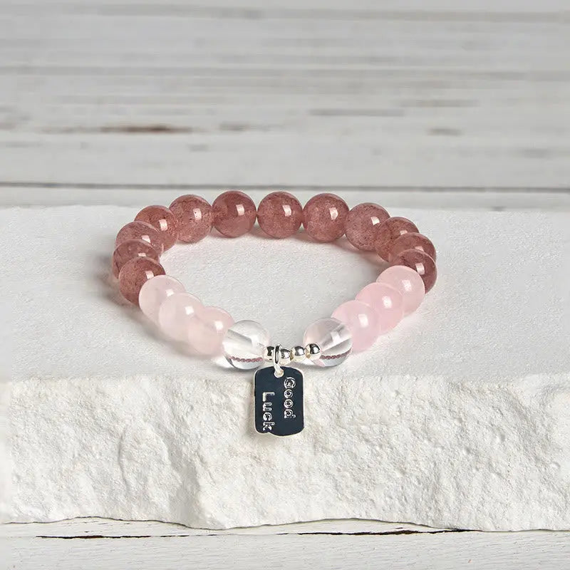 Fortune Jewel Amethyst Rose Quartz Strawberry Quartz Good Luck Charm Bracelet Fortune Jewel