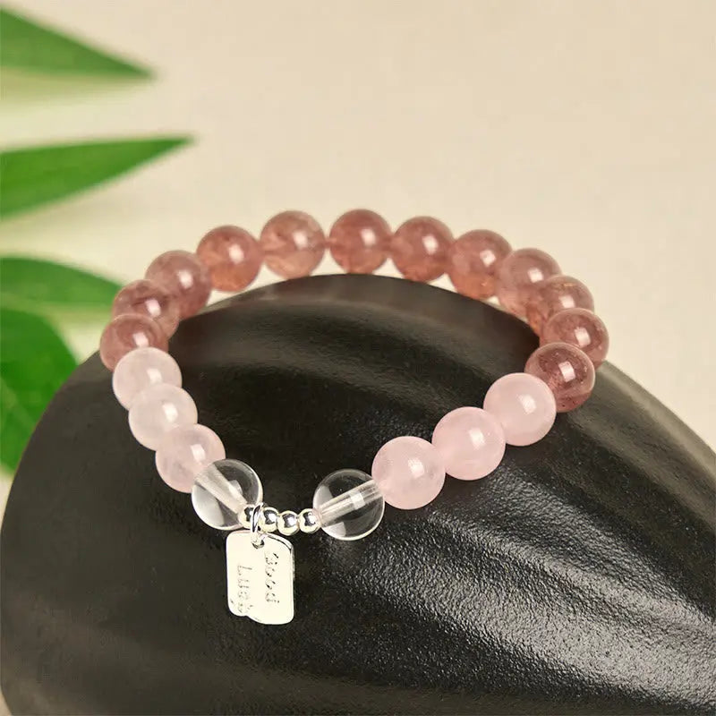 Fortune Jewel Amethyst Rose Quartz Strawberry Quartz Good Luck Charm Bracelet Fortune Jewel