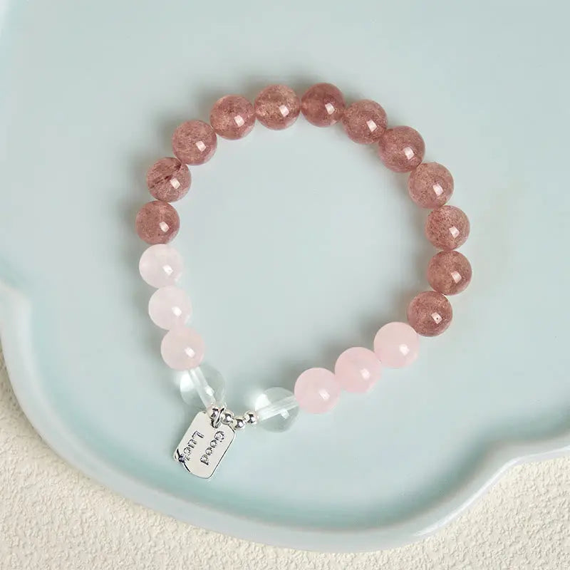 Fortune Jewel Amethyst Rose Quartz Strawberry Quartz Good Luck Charm Bracelet Fortune Jewel