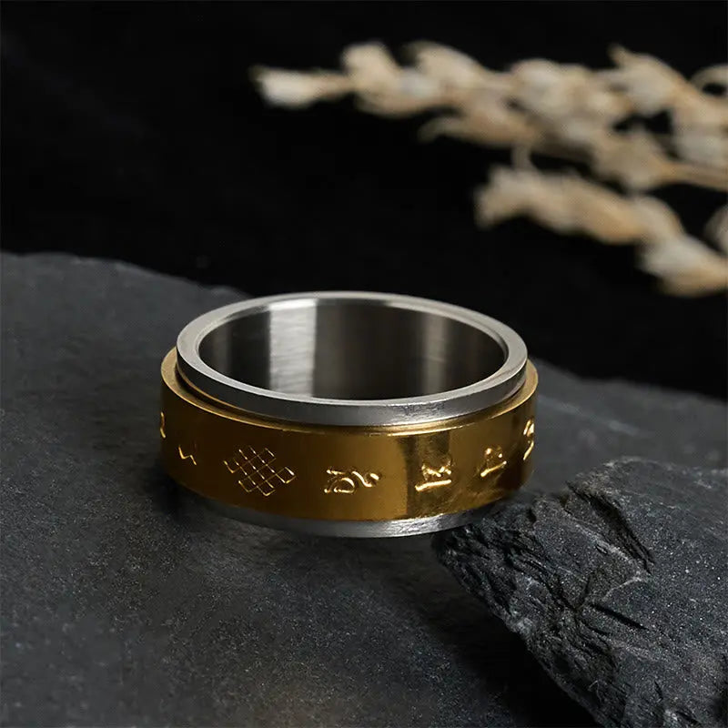 Fortune Jewel Tibetan Scriptures Om Mani Padme Hum Titanium Steel Peace Ring Fortune Jewel