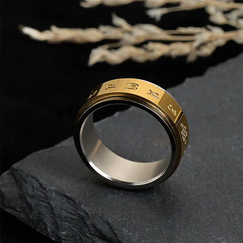 Fortune Jewel Tibetan Scriptures Om Mani Padme Hum Titanium Steel Peace Ring Fortune Jewel