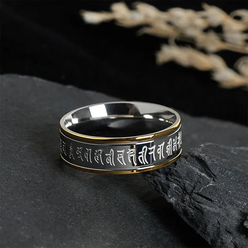 Fortune Jewel Tibetan Scriptures Shurangama Mantra Titanium Steel Balance Ring Fortune Jewel