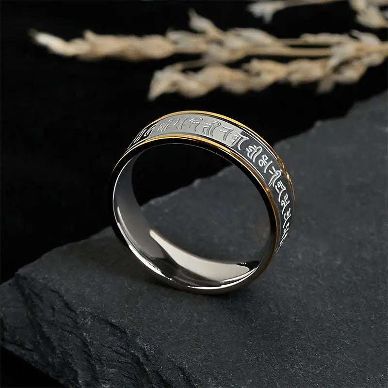 Fortune Jewel Tibetan Scriptures Shurangama Mantra Titanium Steel Balance Ring Fortune Jewel