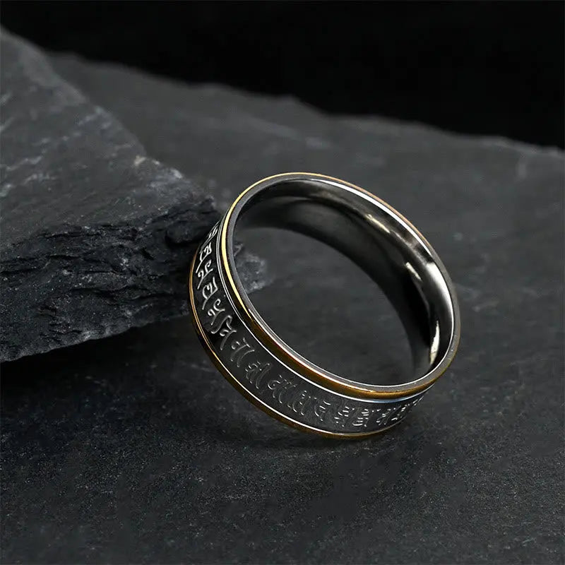 Fortune Jewel Tibetan Scriptures Shurangama Mantra Titanium Steel Balance Ring Fortune Jewel