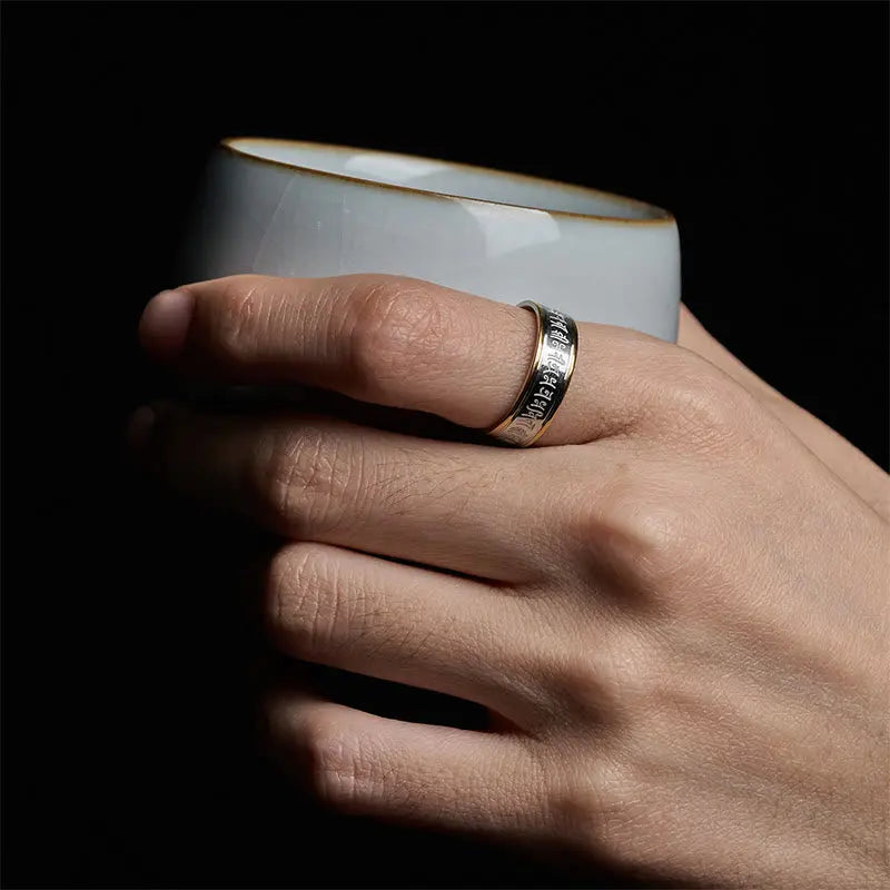 Fortune Jewel Tibetan Scriptures Shurangama Mantra Titanium Steel Balance Ring Fortune Jewel