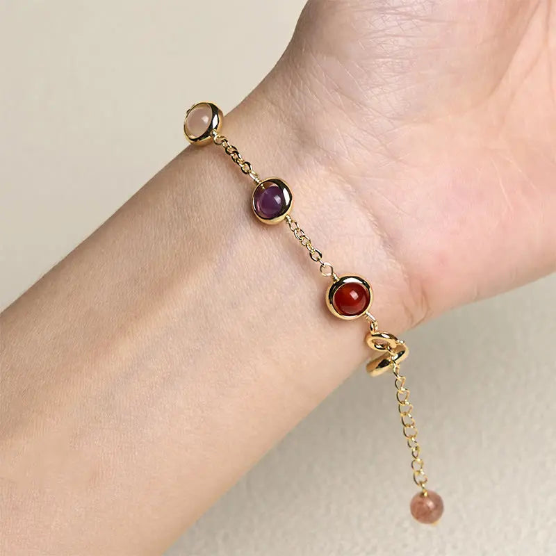 Fortune Jewel Colorful Crystal Amethyst Strawberry Quartz Balance Bracelet Fortune Jewel
