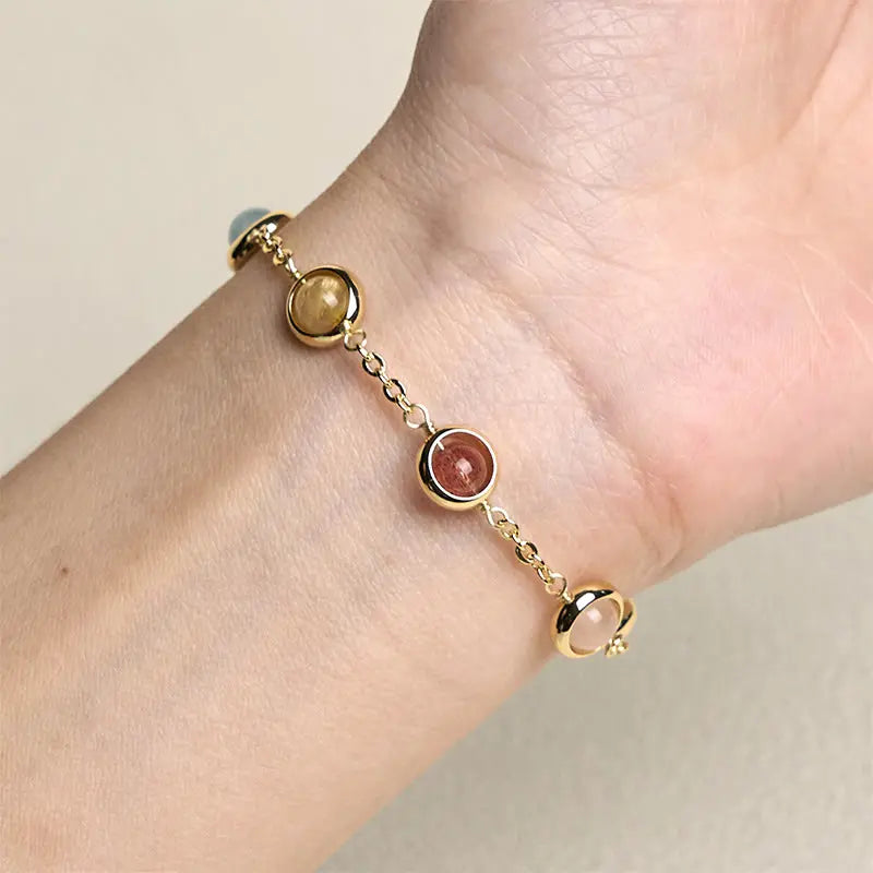 Fortune Jewel Colorful Crystal Amethyst Strawberry Quartz Balance Bracelet Fortune Jewel