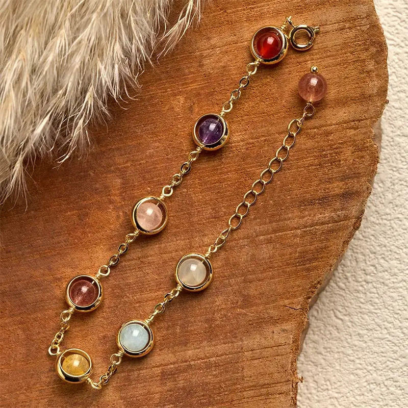 Fortune Jewel Colorful Crystal Amethyst Strawberry Quartz Balance Bracelet Fortune Jewel
