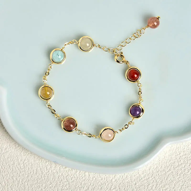 Fortune Jewel Colorful Crystal Amethyst Strawberry Quartz Balance Bracelet Fortune Jewel