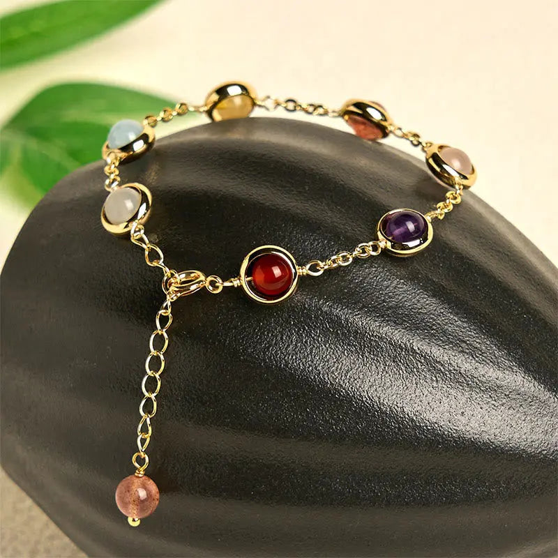 Fortune Jewel Colorful Crystal Amethyst Strawberry Quartz Balance Bracelet Fortune Jewel