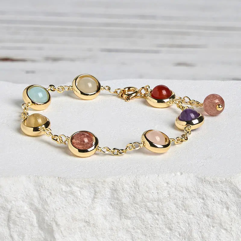 Fortune Jewel Colorful Crystal Amethyst Strawberry Quartz Balance Bracelet Fortune Jewel