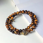 Fortune Jewel Tibetan Black Obsidian Tiger Eye Copper Double Wrap Strength Bracelet Fortune Jewel
