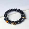 Fortune Jewel Tibetan Black Obsidian Tiger Eye Copper Double Wrap Strength Bracelet Fortune Jewel