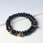 Fortune Jewel Tibetan Black Obsidian Tiger Eye Copper Double Wrap Strength Bracelet Fortune Jewel