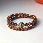 Fortune Jewel Tibetan Black Obsidian Tiger Eye Copper Double Wrap Strength Bracelet Fortune Jewel
