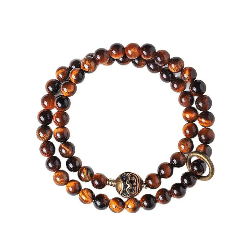 Fortune Jewel Tibetan Black Obsidian Tiger Eye Copper Double Wrap Strength Bracelet Fortune Jewel
