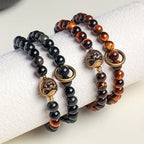 Fortune Jewel Tibetan Black Obsidian Tiger Eye Copper Double Wrap Strength Bracelet Fortune Jewel