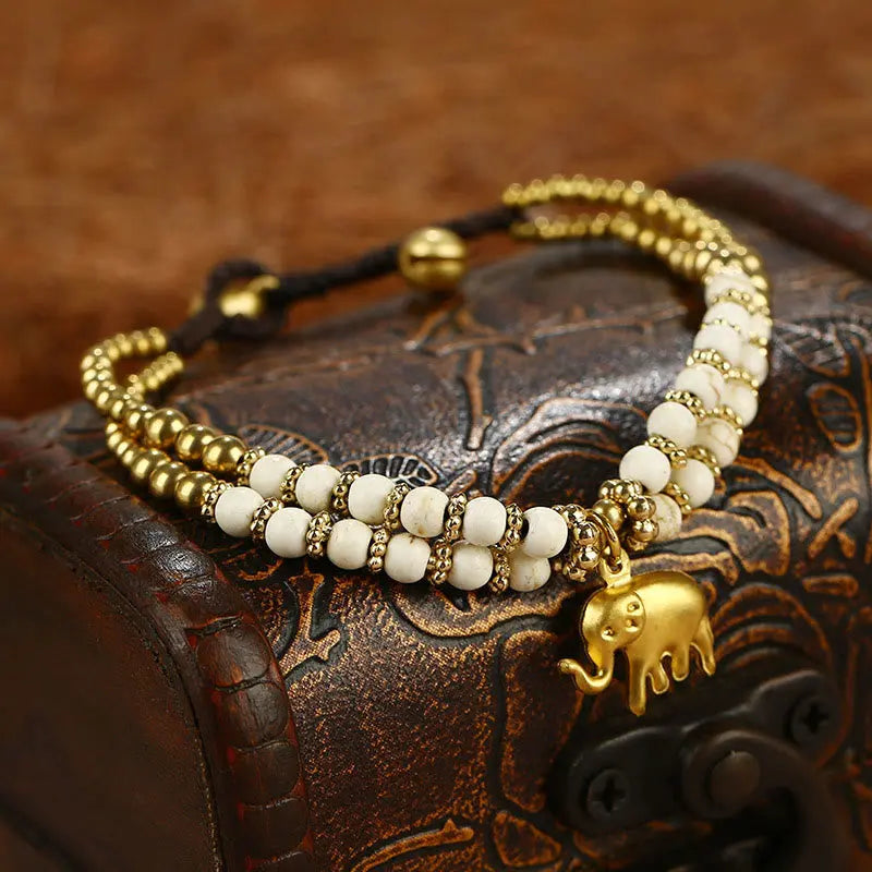 Fortune Jewel Turquoise Elephant Luck Double-layer Plated Copper Strength Bracelet Fortune Jewel