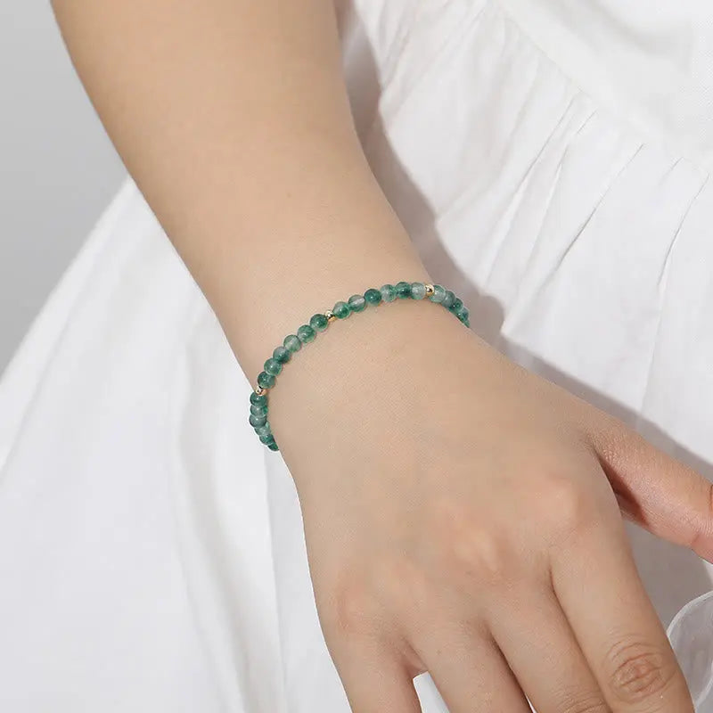 Fortune Jewel 14K Gold Plated Natural Moss Agate Healing Bracelet Fortune Jewel