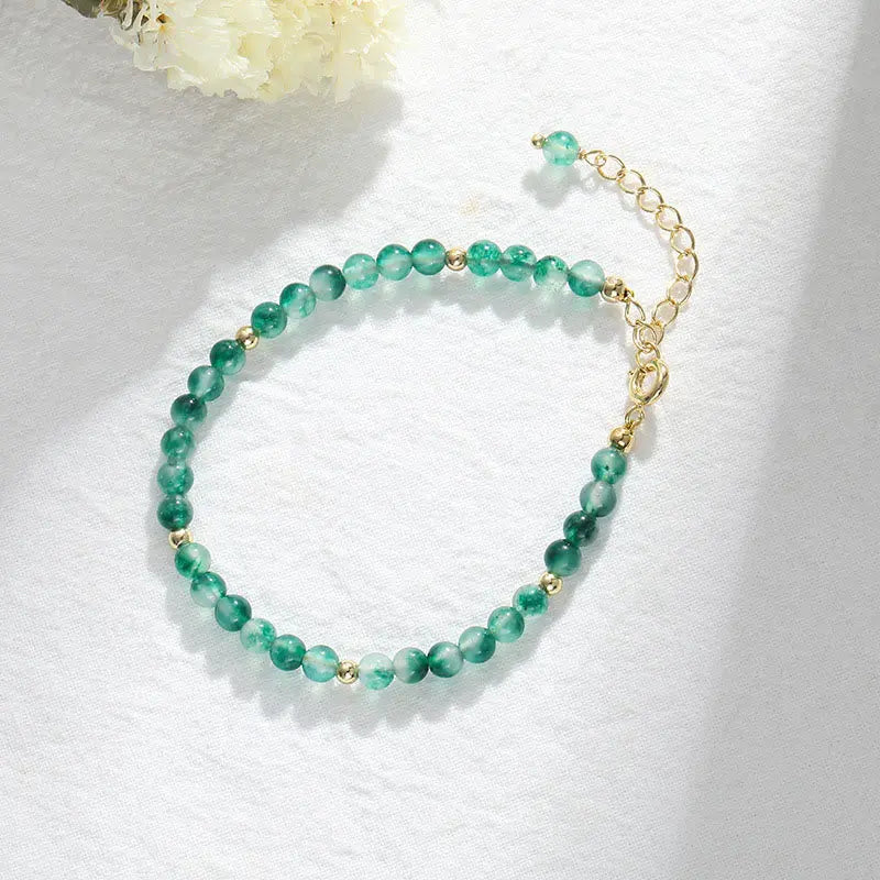Fortune Jewel 14K Gold Plated Natural Moss Agate Healing Bracelet Fortune Jewel