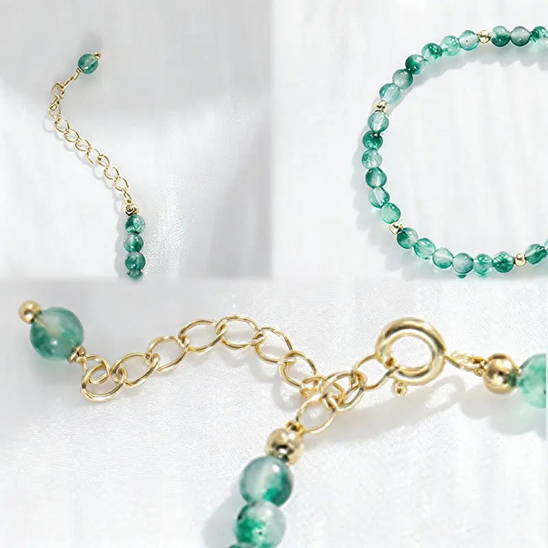Fortune Jewel 14K Gold Plated Natural Moss Agate Healing Bracelet Fortune Jewel