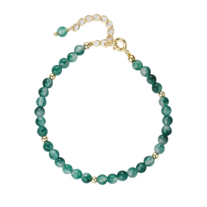 Fortune Jewel 14K Gold Plated Natural Moss Agate Healing Bracelet Fortune Jewel