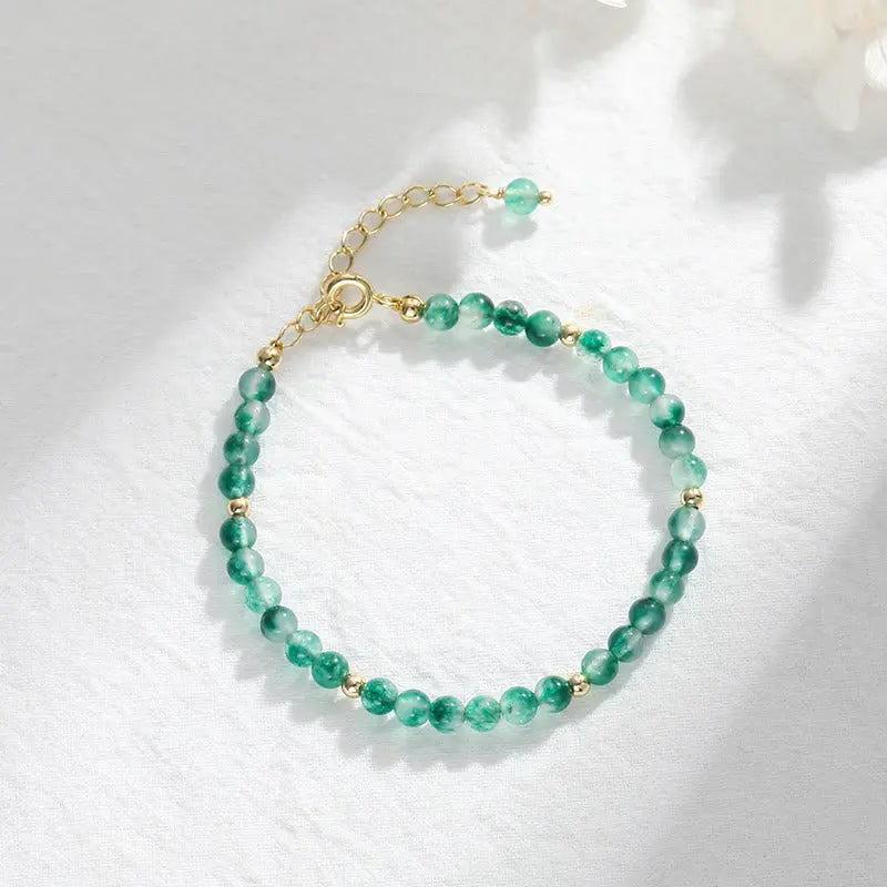 Fortune Jewel 14K Gold Plated Natural Moss Agate Healing Bracelet Fortune Jewel