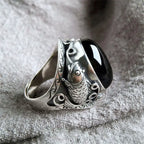 Fortune Jewel Black Obsidian Koi Fish Symbol Strength Adjustable Ring Fortune Jewel