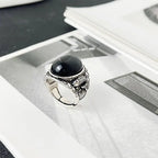 Fortune Jewel Black Obsidian Koi Fish Symbol Strength Adjustable Ring Fortune Jewel