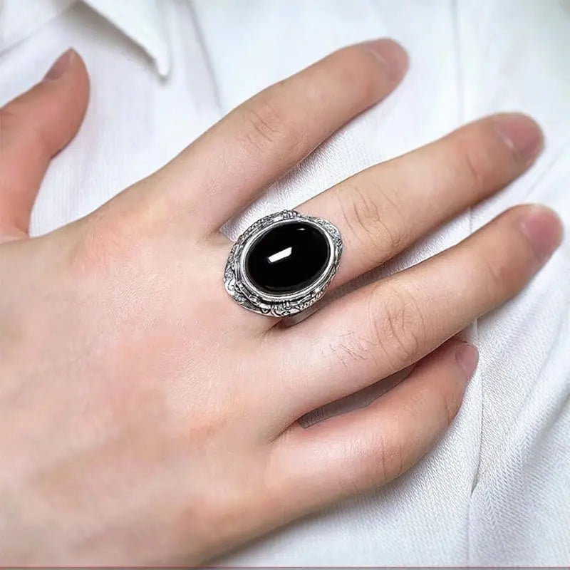 Fortune Jewel Black Obsidian Koi Fish Symbol Strength Adjustable Ring Fortune Jewel