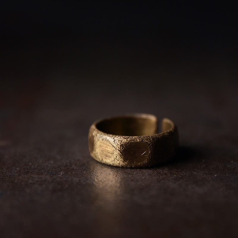 Fortune Jewel Tibetan Simple Design Copper Brass Frosted Wealth Ring