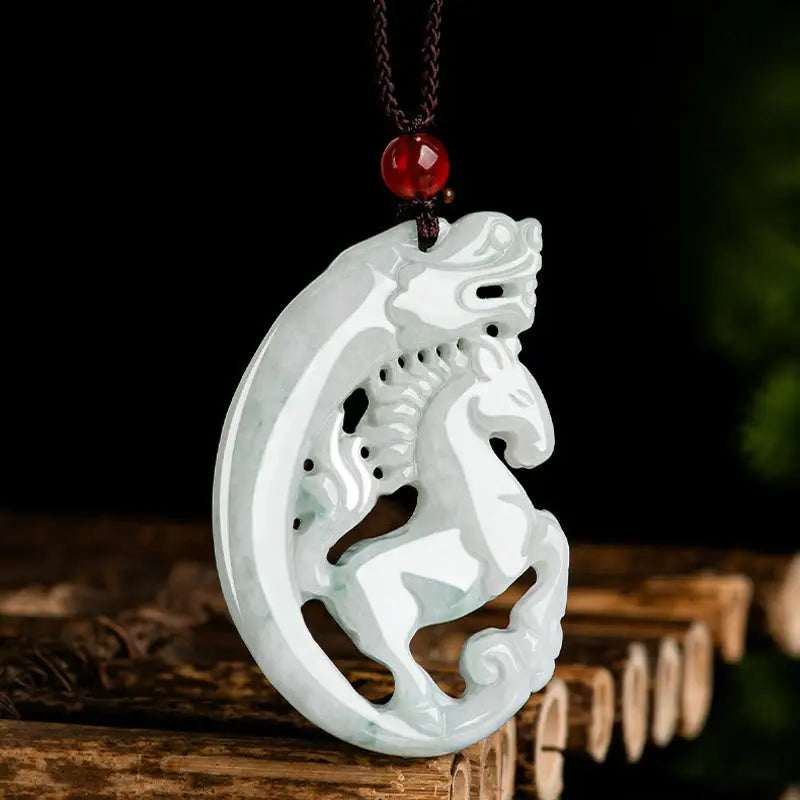 Fortune Jewel Year of the Horse Dragon Jade Prosperity Rope Necklace Pendant Fortune Jewel