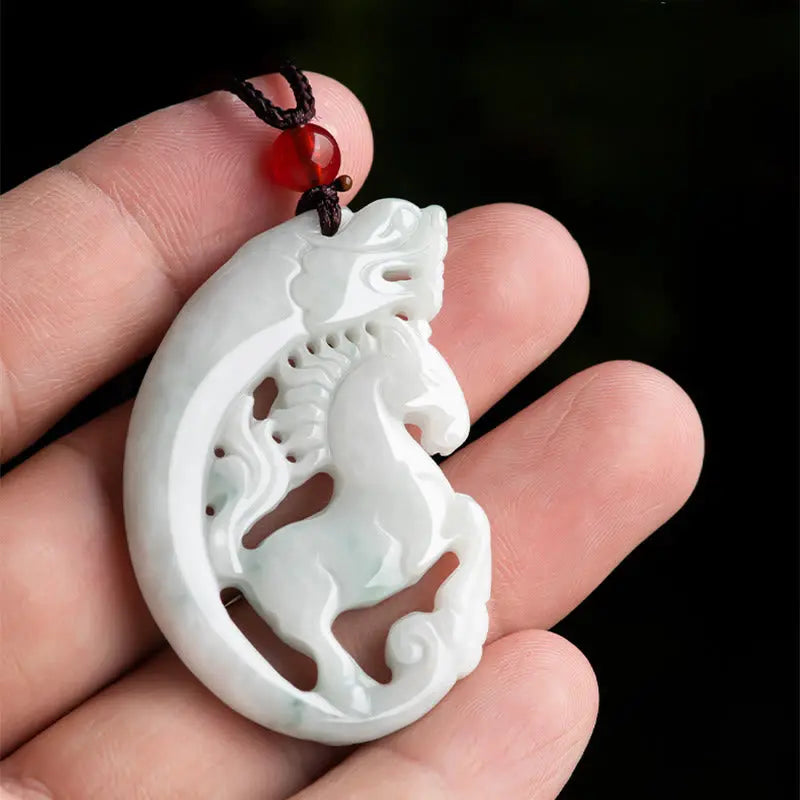 Fortune Jewel Year of the Horse Dragon Jade Prosperity Rope Necklace Pendant Fortune Jewel