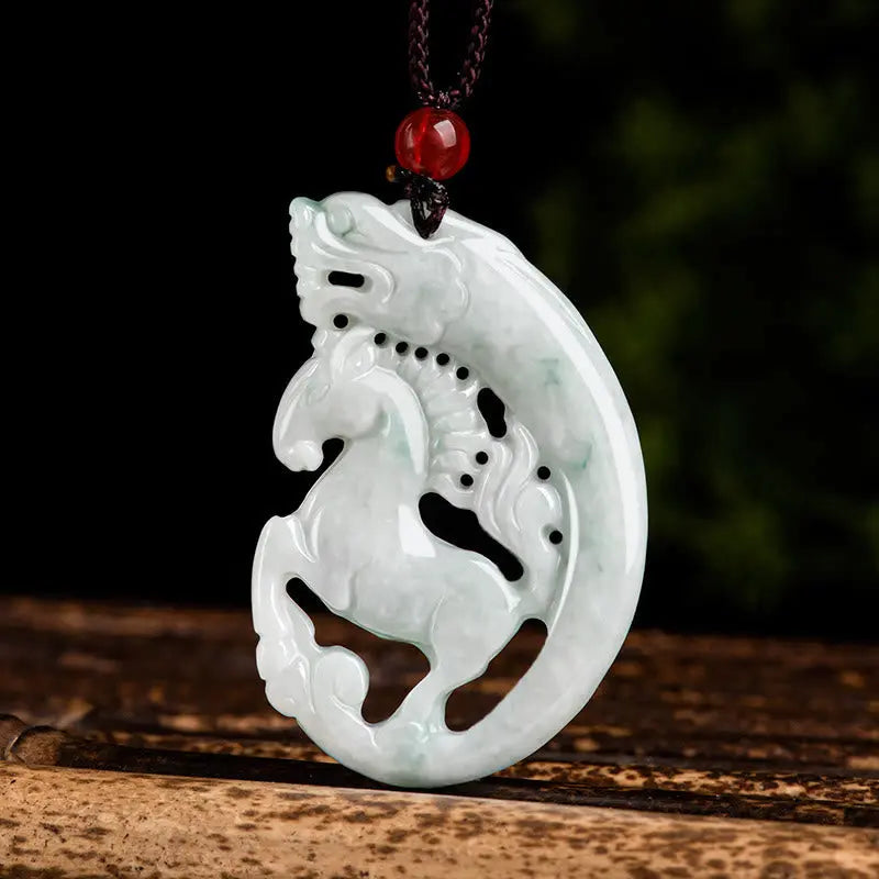 Fortune Jewel Year of the Horse Dragon Jade Prosperity Rope Necklace Pendant Fortune Jewel
