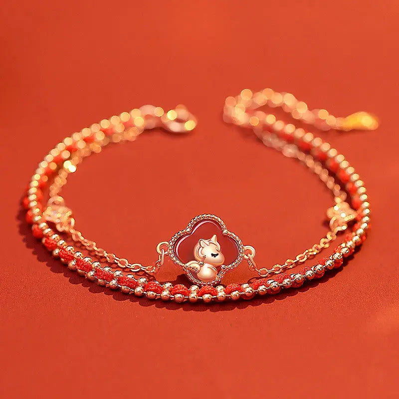 Fortune Jewel 925 Sterling Silver Year Of The Horse Red Agate Hetian Jade Confidence Bracelet Fortune Jewel
