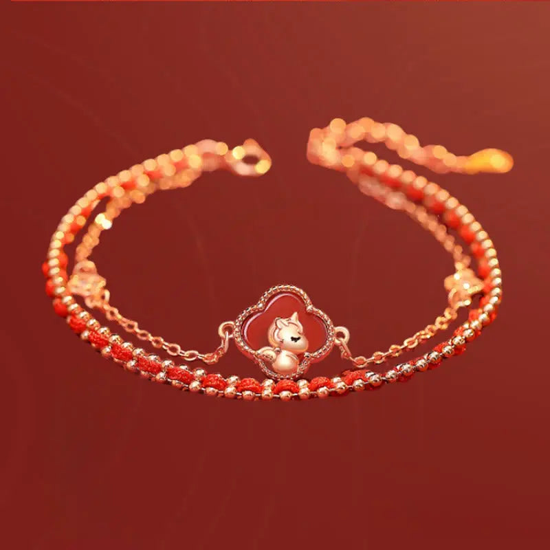 Fortune Jewel 925 Sterling Silver Year Of The Horse Red Agate Hetian Jade Confidence Bracelet Fortune Jewel