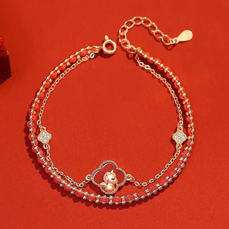 Fortune Jewel 925 Sterling Silver Year Of The Horse Red Agate Hetian Jade Confidence Bracelet Fortune Jewel
