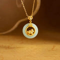Fortune Jewel 925 Sterling Silver Year Of The Horse Hetian Jade Peace Buckle Luck Necklace Pendant Fortune Jewel