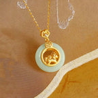 Fortune Jewel 925 Sterling Silver Year Of The Horse Hetian Jade Peace Buckle Luck Necklace Pendant Fortune Jewel