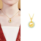 Fortune Jewel 925 Sterling Silver Year Of The Horse Hetian Jade Peace Buckle Luck Necklace Pendant Fortune Jewel