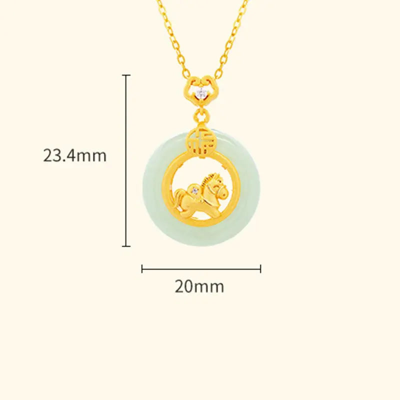 Fortune Jewel 925 Sterling Silver Year Of The Horse Hetian Jade Peace Buckle Luck Necklace Pendant Fortune Jewel