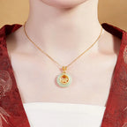 Fortune Jewel 925 Sterling Silver Year Of The Horse Hetian Jade Peace Buckle Luck Necklace Pendant Fortune Jewel