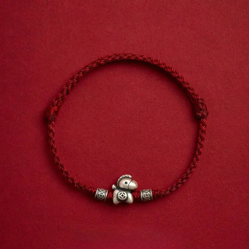 Fortune Jewel Year of the Horse 999 Sterling Silver String Braided Protection Bracelet Fortune Jewel