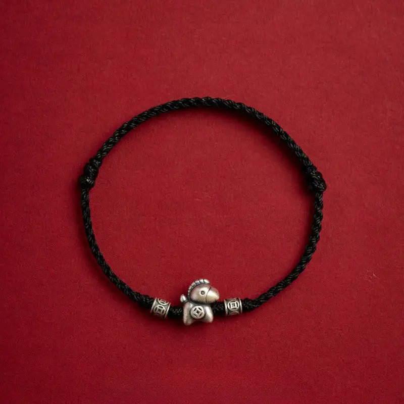 Fortune Jewel Year of the Horse 999 Sterling Silver String Braided Protection Bracelet Fortune Jewel