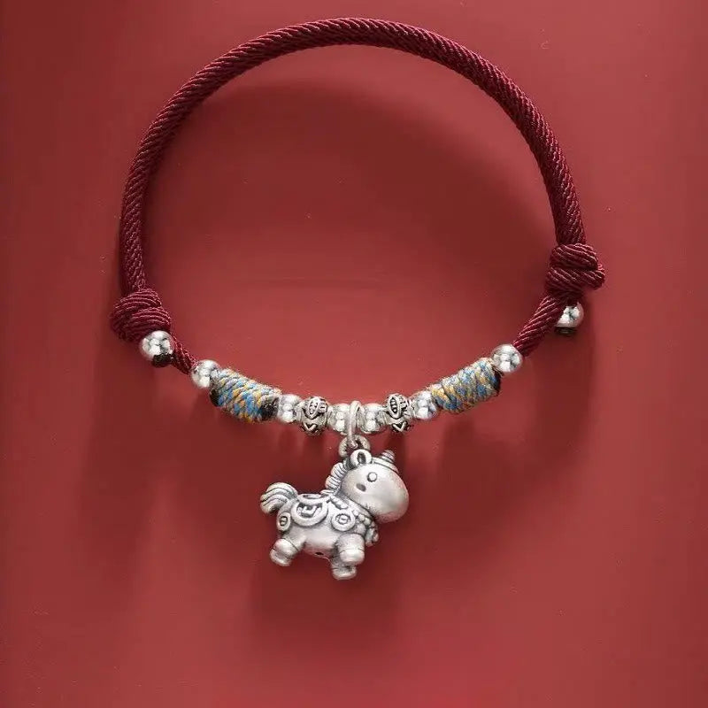 Fortune Jewel Year of the Horse 999 Sterling Silver String Braided Protection Bracelet Fortune Jewel