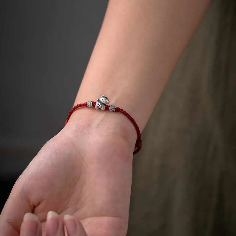 Fortune Jewel Year of the Horse 999 Sterling Silver String Braided Protection Bracelet Fortune Jewel