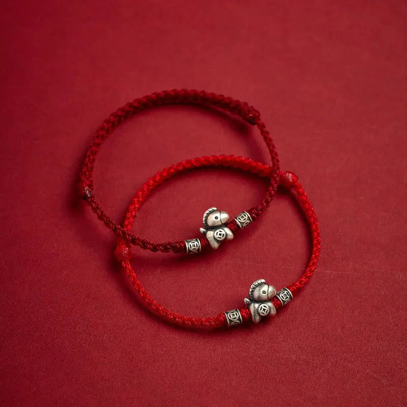 Fortune Jewel Year of the Horse 999 Sterling Silver String Braided Protection Bracelet Fortune Jewel