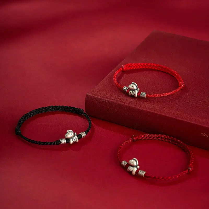 Fortune Jewel Year of the Horse 999 Sterling Silver String Braided Protection Bracelet Fortune Jewel