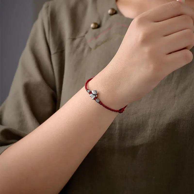 Fortune Jewel Year of the Horse 999 Sterling Silver String Braided Protection Bracelet Fortune Jewel