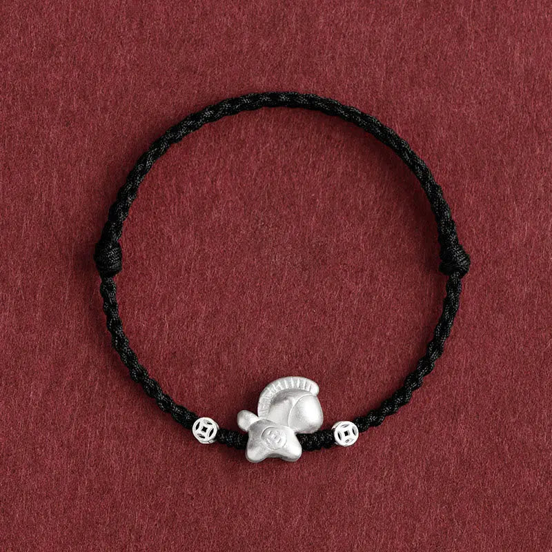 Fortune Jewel Year of the Horse 999 Sterling Silver Copper Coins Luck Rope Braided Bracelet Anklet Fortune Jewel